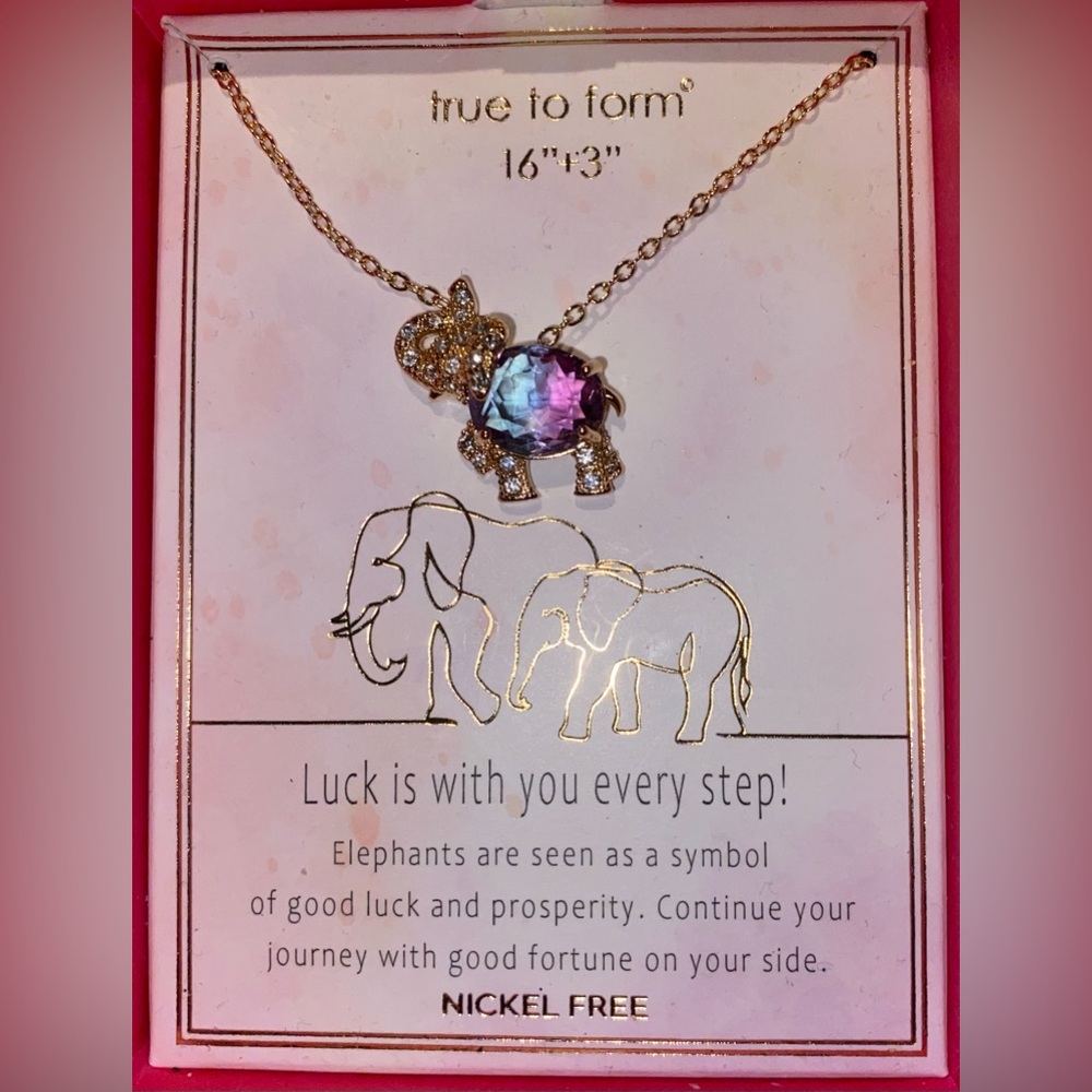 True to Form Gold Elephant Necklace with Purple Gem